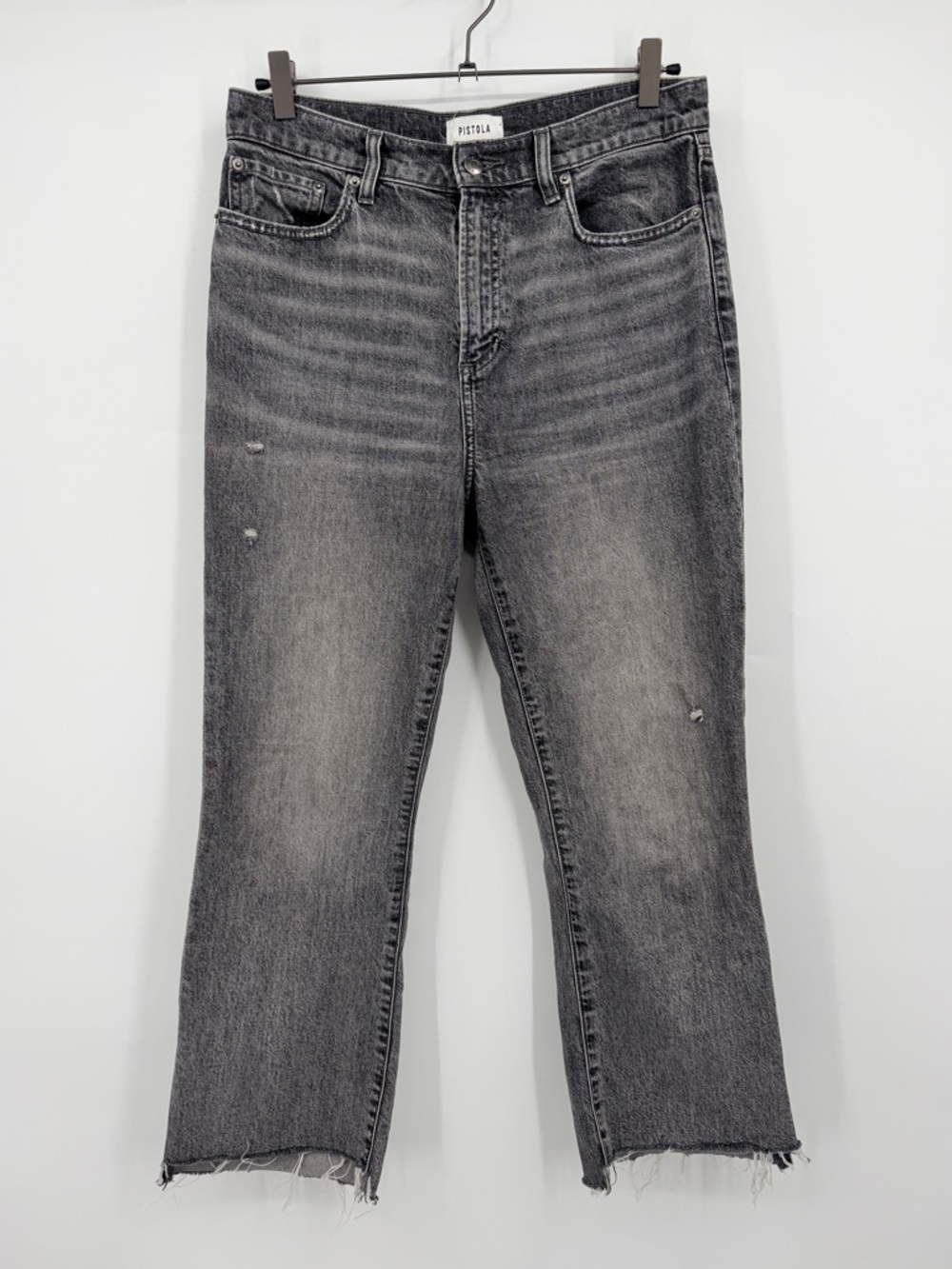 Pistola Grey Wash Distressed Raw Hem Straight Jeans Women’s Size 29